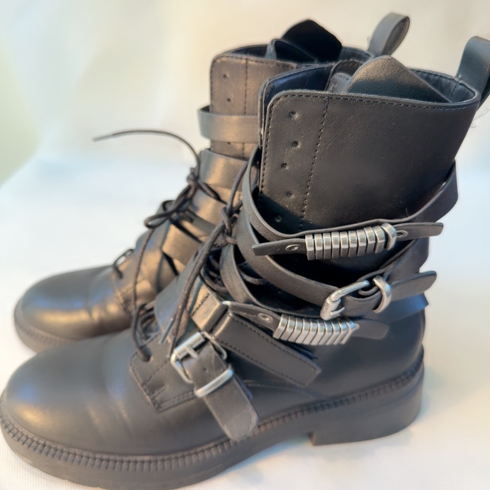 DKNY women's leather scrappy combat boots - Picture 2 of 3